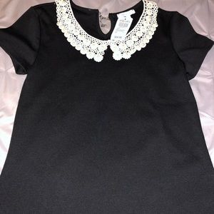 Black Pearl Lace Collar Top